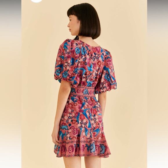 Farm Rio Blush Floral Birds Mini Dress - Picture 3 of 7